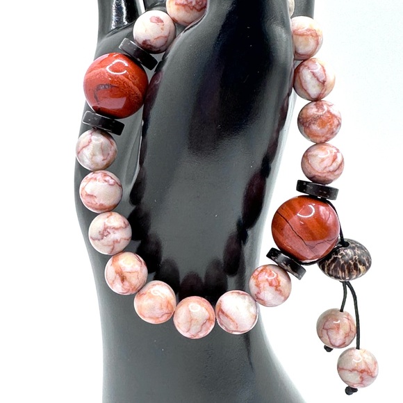 RED VEIN JASPER + RED JADPER NATURAL BRACELET size 7” - Picture 3 of 9